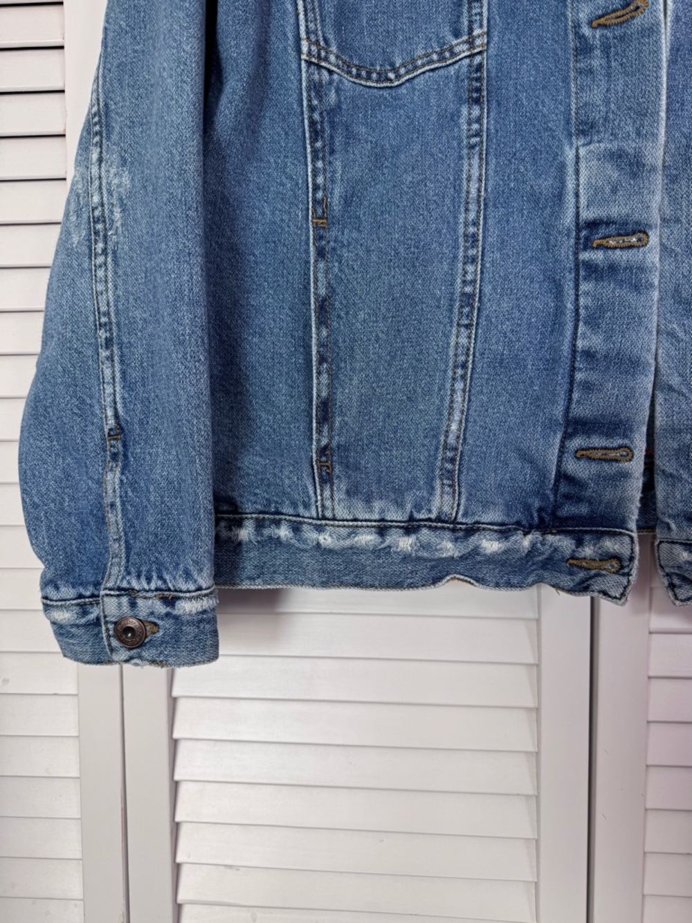 Free People Ramona Oversized Denim Trucker Jean Blue Distressed Small - Picture 11 of 11